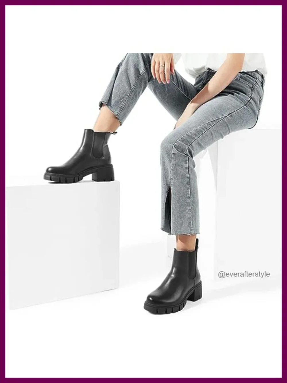 Women's Pull-On Chelsea Boots - PU Leather, Chunky Heel, Lug Sole
